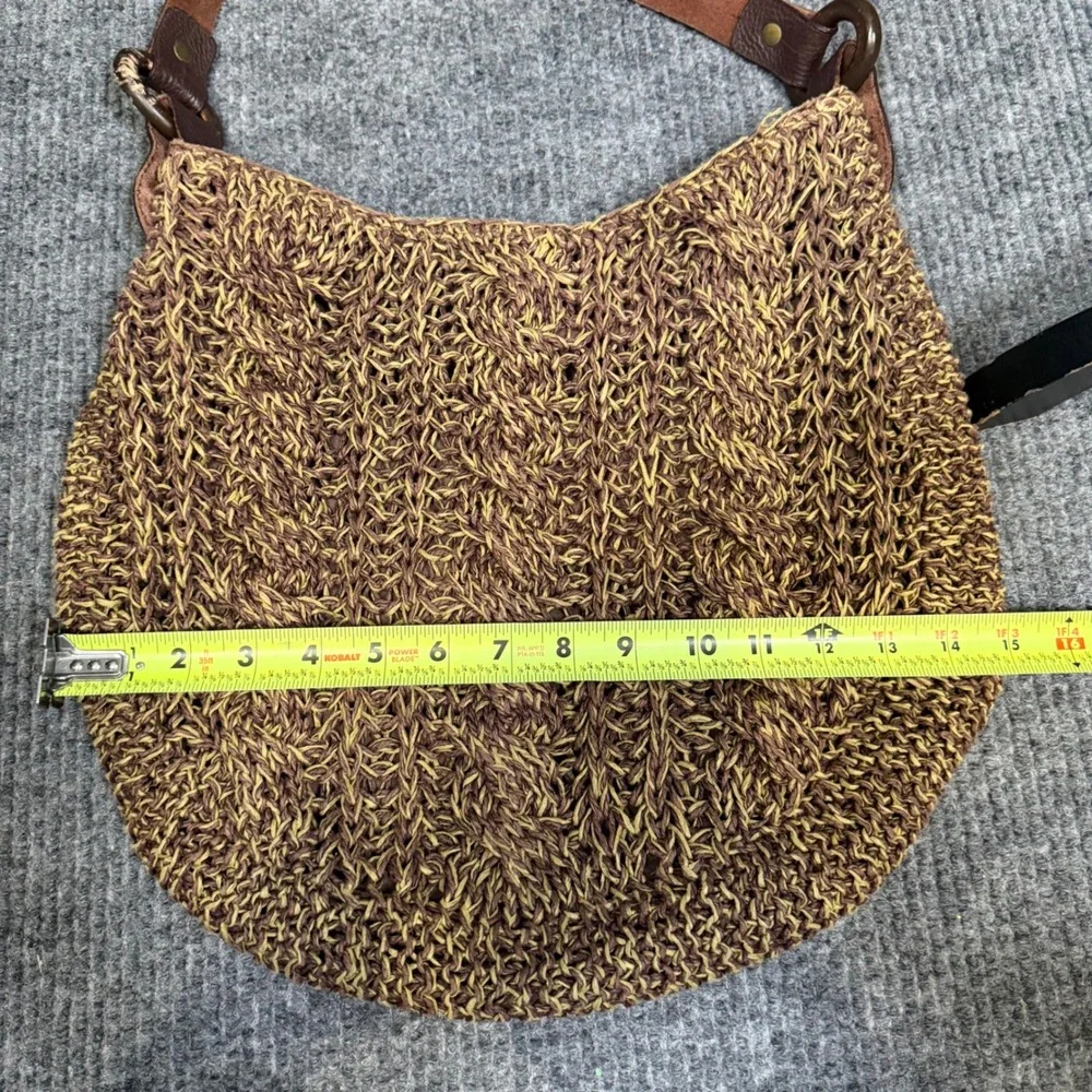 Vintage GAP 2001 Woven Raffia Hobo Bag Brown Leather Strap Textured Boho Earthy